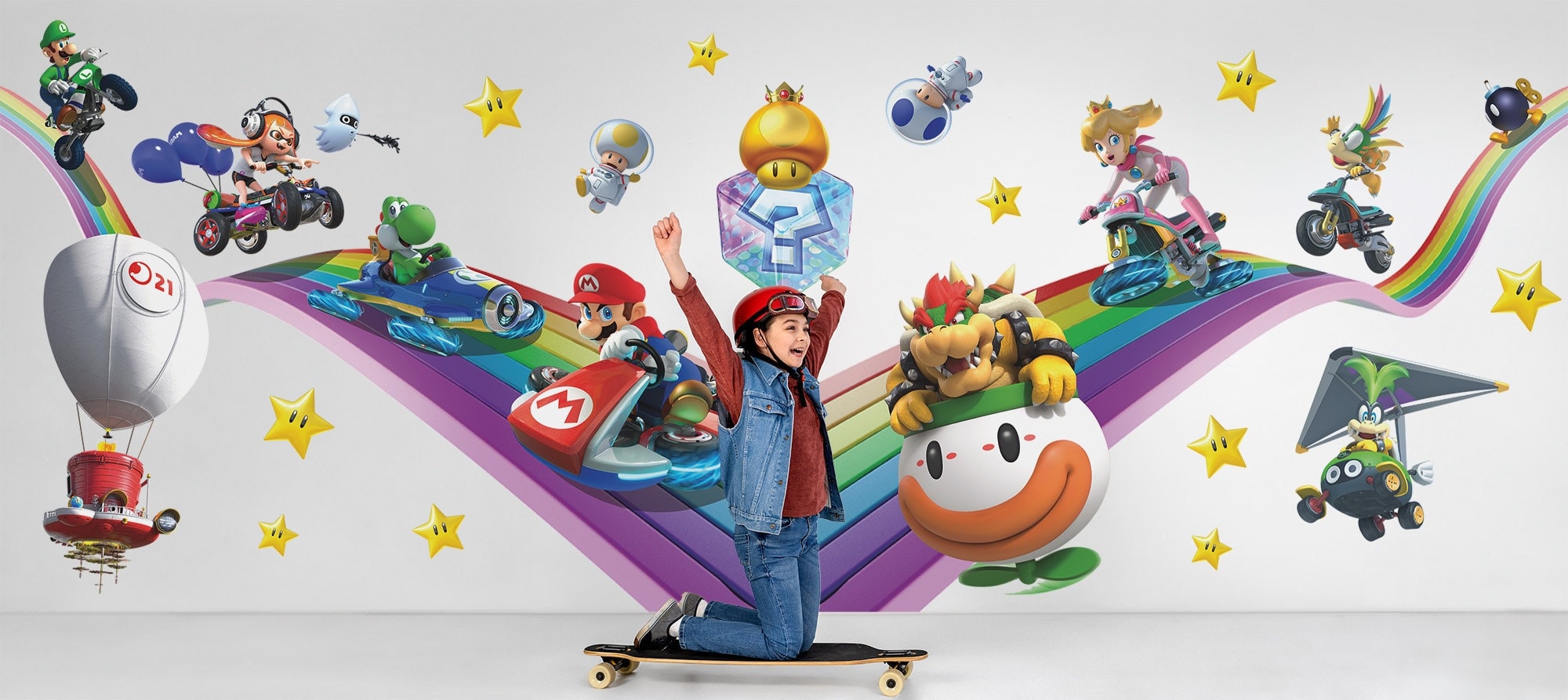 RoomMates JL1330M Nintendo Mario Kart 8 Spray and Stick Removable Wall  Mural - 10.5 ft. x 6 ft. , Black - Amazon.com