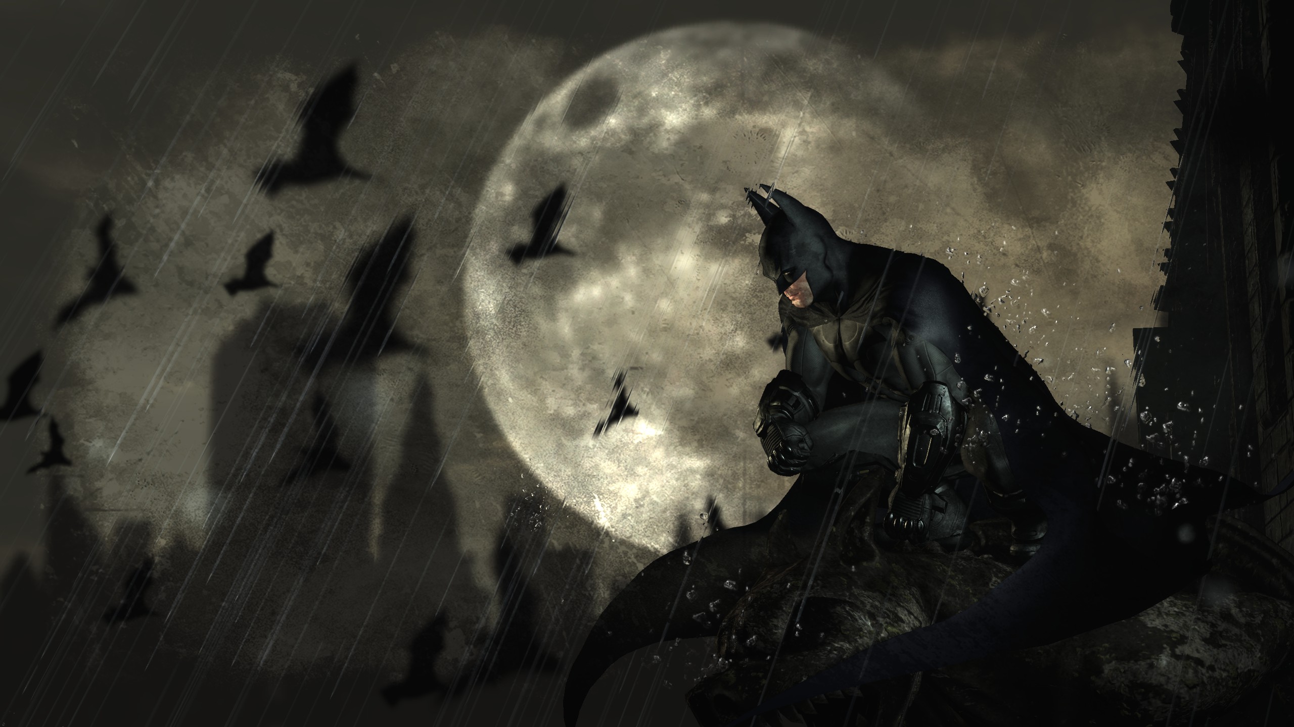 4k HD Wallpaper: Batman's Distant Observation of Arkham City in Grayscale