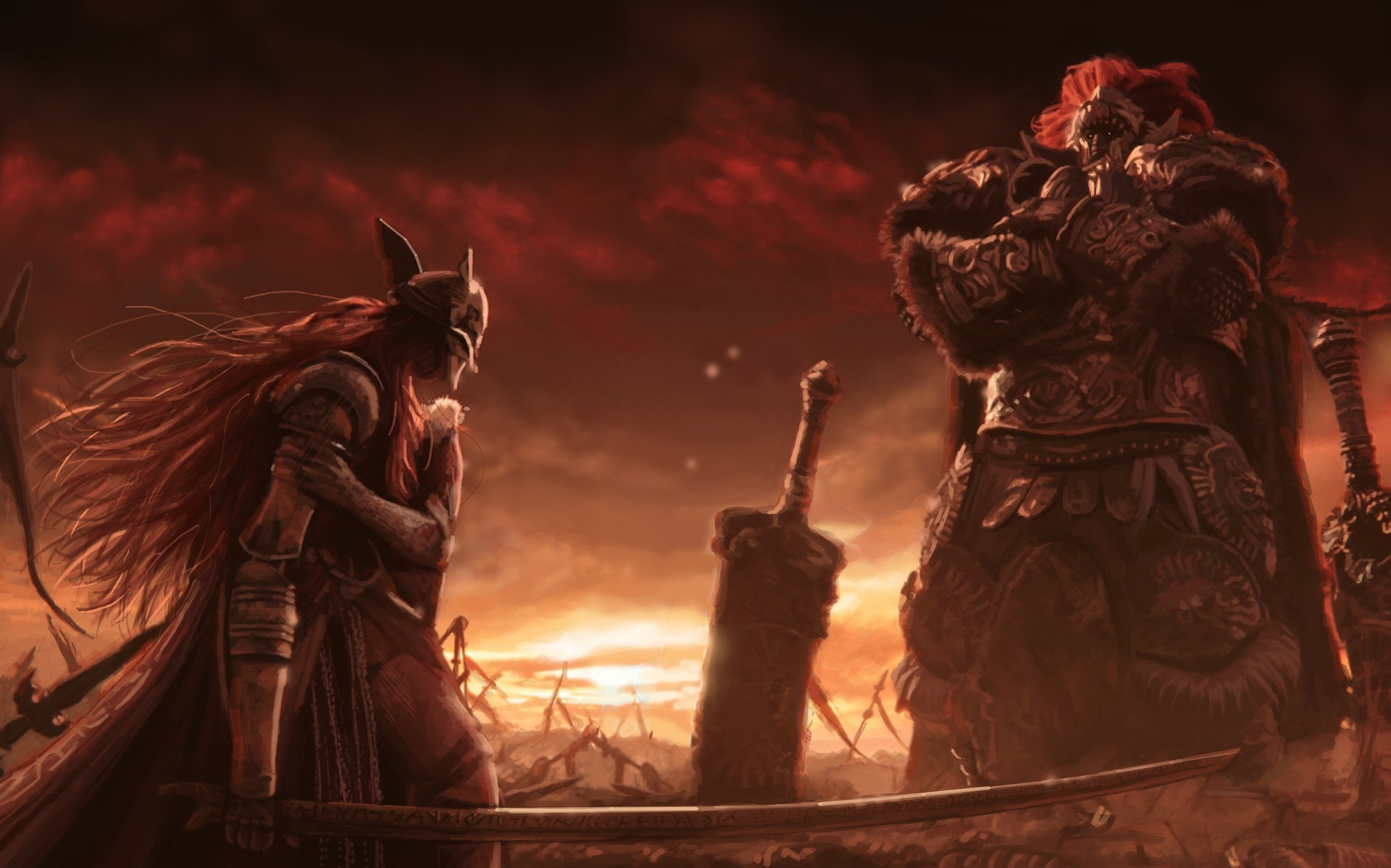 Elden Ring Warrior & Sunset Desktop Wallpaper - Game Wallpaper